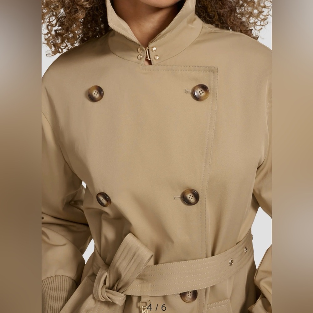 Karl Lagerfeld Gabardine Rushed Sleeve Trench Coat NWT - Picture 3 of 17